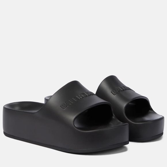 💯 New Original BALENCIAGA Logo rubber platform slides - Picture 1 of 11